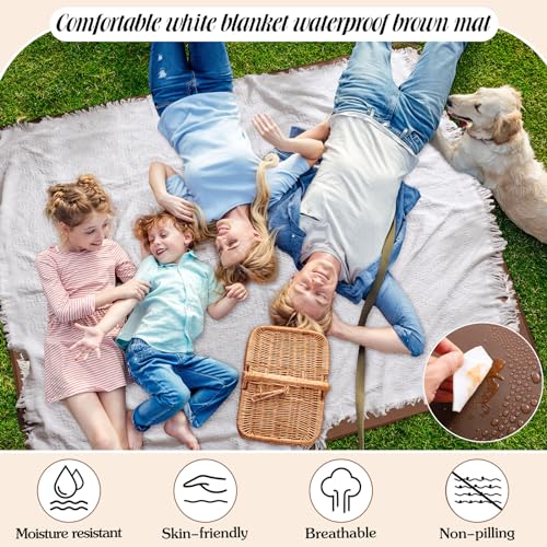 VitalCozy Waterproof Picnic Blankets 71×71 inch Outdoor Blanket Foldable 2 in 1 Double Layer Sandproof Beach Mat with Carry Strap for Camping Lawn Park Beach Grass(White) - color: White