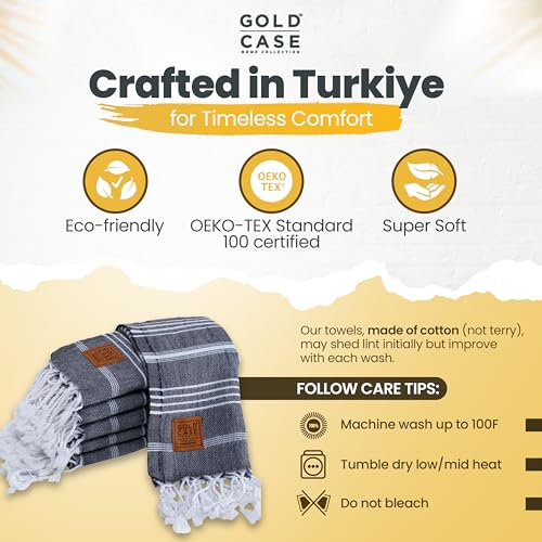 Gold CASE Turkish Hand Towels for Bathroom Set of 6 – 20 x 40'' – 100% Cotton Bathroom Hand Towels – LYCIA Towel for Spa, Face, Tea & Dishcloth – Decorative Cloth – Black - color: Black, style: Hand Towel Set