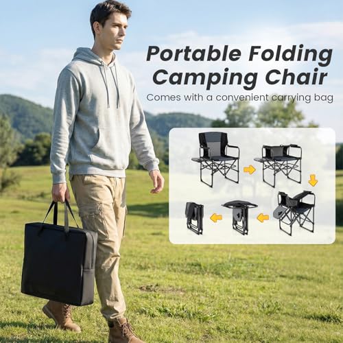 Goplus Folding Camping Chair, 2 Pack Heavy-Duty Director Chair with Side Table & Cup Holder, Portable Padded Chair with Carrying Bag for Picnic Beach Fishing Sports, Supports up to 500 LBS - color: Grey