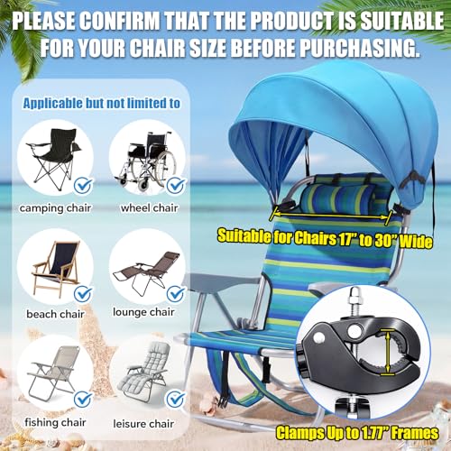 DaisyInner 1 Pcs Beach Chair Umbrella Canopy Extra Large Foldable Chair Sun Shade with Adjustable Clamp for Beach Camping Fishing Lounge Outdoor (Light Blue) - color: Light Blue