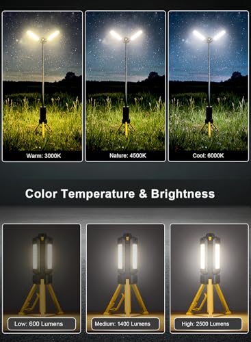 15000mAh Rechargeable Telescopic Camping Light, Portable Flashlight & Lantern with Reinforced Tripod Base, Height Adjustable Dimmable Tent Light, Power Bank for Outdoor BBQ, Hiking, Job Site, Yellow - color: Yellow