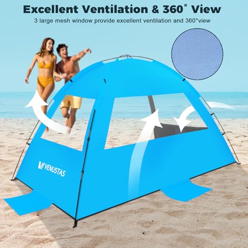 Venustas Beach Tent Sun Shelter for 3/4/6/8 Person, UPF 50+ UV Protection Beach Canopy, Lightweight and Easy Setup Cabana, Portable Shade Tent - color: Dark Shelter-Sky Blue, size: 4 Person