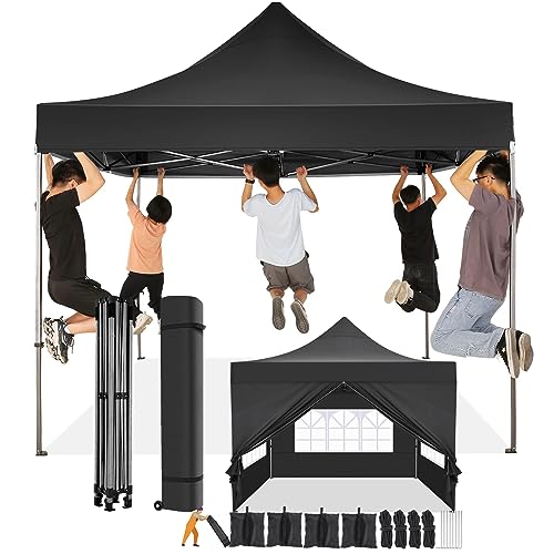 COBIZI 10x10 Pop Up Canopy Tent 10x10 Canopy with 4 Sidewalls Waterproof Heavy Duty Commercial Canopy Tent for Parties Outdoor Garden Gazebo, Carry Bag with Wheel(10x10ft, Black) - color: Black, size: 10X10FT 4 Sidewalls