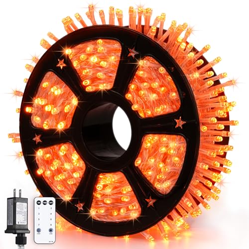 JMEXSUSS 600 LED Thanksgiving Lights Outdoor, Orange Christmas Lights Plug in, Orange String Lights Clear Wire for for Indoor Room Yard Tree Fall Thanksgiving Decorations - color: Orange, size: 600 LED