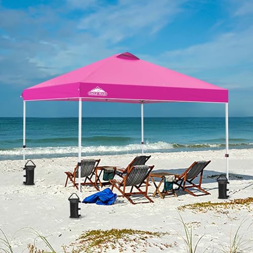 EAGLE PEAK Pop Up Canopy Tent with Wheeled Carry Bag, 8 Stakes, 4 Ropes, 4 Weight Bags, Easy Set Up Tent Canopy, 10x10 ft, 100sqft of Shade, Pink - color: Pink, size: 10x10