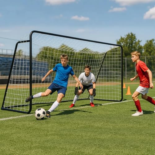 MOPHOTO Soccer Goal, 6X4/8x6/10x6.5/12x6/16x7/18.5x6.5/21x7/24x8ft Soccer Goals for Backyard, Full Size Soccer Goal for Teens & Adults Training - size: 12x6FT, style: Alloy Steel-Black