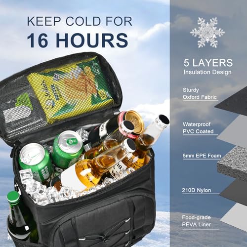 33 Cans Insulated Backpack Cooler - Leakproof Waterproof Lightweight Soft Coolers Bag for Camping Picnic Hiking Beach and Lunchbox Backpacks Bags-Leak Proof Ice Chest Back Pack - color: Black