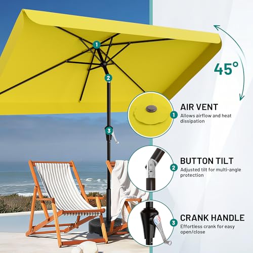 AreShark 6.5 x 10 FT Rectangular Valance Patio Umbrella, Outdoor Umbrella with Tilt and Crank, Market Table Umbrellas W/ 6 Ribs UV Protection for Garden, Deck, Backyard and Pool, Yellow - color: Yellow, size: 6.5x10 FT