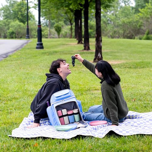 J World Picnic Backpack Cooler for 4. Insulated Picnic Basket Set with Folding Waterproof Blanket. Beach Camping Wedding Engagement Gift for Couples, Black - color: Black