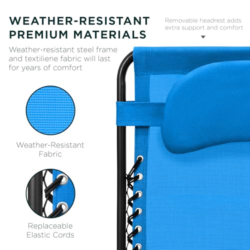 Best Choice Products Oversized Zero Gravity Chair, Folding Outdoor Patio Lounge Recliner w/Cup Holder Accessory Tray, Pillow - Light Blue - color: Light Blue