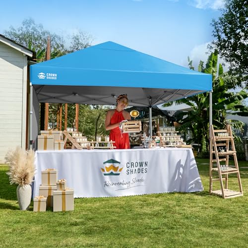 CROWN SHADES 8x8 Pop Up Canopy with 1 Side Wall - Beach Tent with One Push Setup - Outdoor Sun Shade for Events, Parties, Camping - Gazebo with STO-N-Go Cover Bag (Sky Blue) - color: Sky Blue, size: 8x8FT