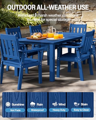 YEFU Patio Dining Chairs Set of 4: All Weather Outdoor Dining Chairs with Wide Curved Seat and Backrest - Outdoor Furniture Plastic for Outside Backyard/Garden/Porch/Deck 350lbs Capacity Blue - color: Blue, size: 4 Chairs