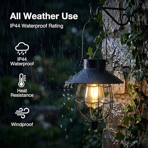 YAKii 2 Pack Solar Lantern Hanging Waterproof Outdoor Metal Solar Lamp with Warm White Light Decorate for Yard Garden Pathway Patio Porch Decor (Black) - style: Black-2pack