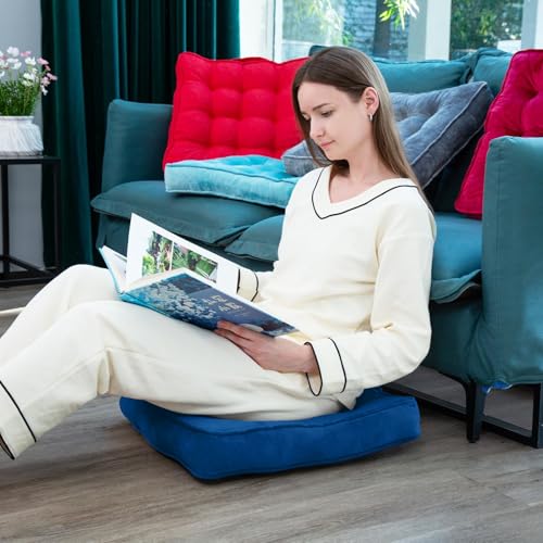 1 MIDDLE ONE Floor Pillow Set of 2, Memory Foam Meditation Cushion, Floor Cushions for Adults Sitting, Large Square Seat Cushions for Yoga, Couch, Sofa, Kids, Living Room, 22x22 Inch (Navy Blue) - color: Navy Blue, size: 22x22 Inch(Pack of 2)