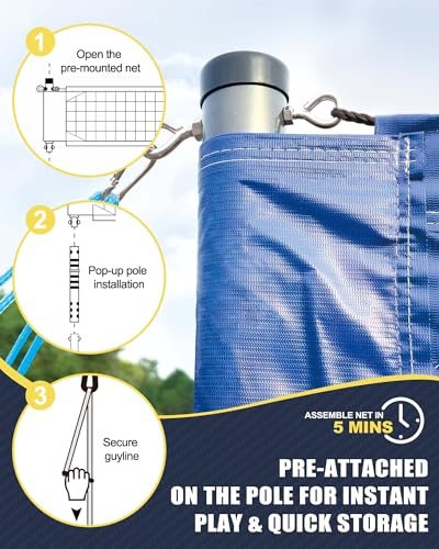 Professional Volleyball Net Set Heavy Duty for Outdoor Backyard Portable with Aluminum Adjustable Height Scoring Poles, Regulation Nets System for Tournament, Grass - color: Blue