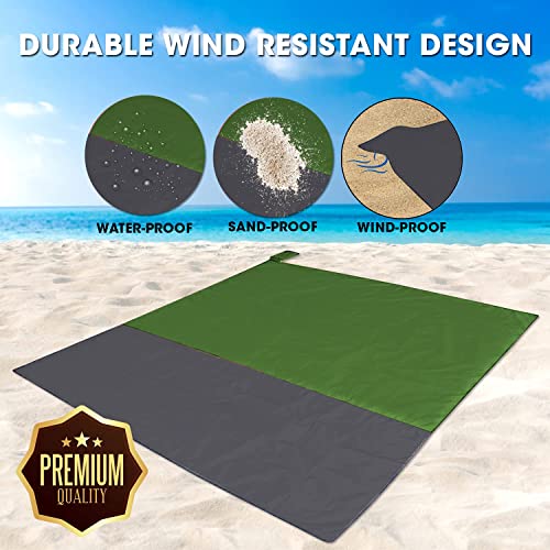 Beach Blanket XL Fast Drying Durable Lightweight Compact Outdoor Mat 83"x 79" - Sandproof Waterproof Picnic Mat for Travel, Camping, Hiking (Green) - color: Green