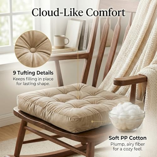 Meditation Cushion Set of 2, Floor Cushions for Adults, Velvet Floor Pillows for Sitting, Tufted Seat Cushions for Yoga, Living Room, Bedroom & Reading Nook, Machine Washable, 22 x 22 Inch, Beige - color: Beige, size: 2pack