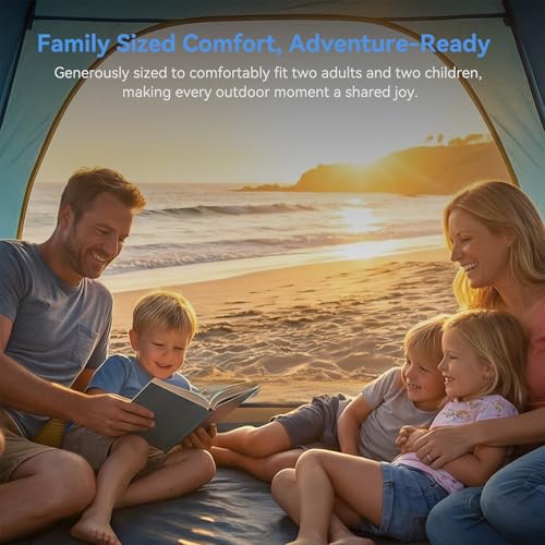 Beach Tent Sun Shelter, Portable Pop Up Beach Tent for 4-5 Person with UPF 50＋ UV Protection, Easy Setup Lightweight Waterproof Ventilation Design Family Sun Shelters for The Beaches