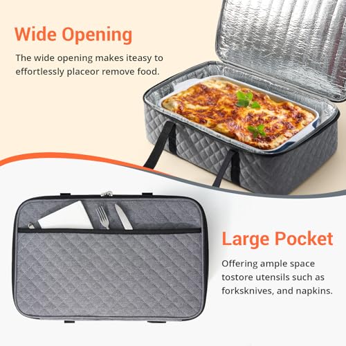 Insulated Casserole Carrier Portable Food Tote for Hot or Cold – Fits 9"x13" Baking Dish, Lasagna Holder for Parties, Picnic, Travel, Beach - Grey - color: Gray