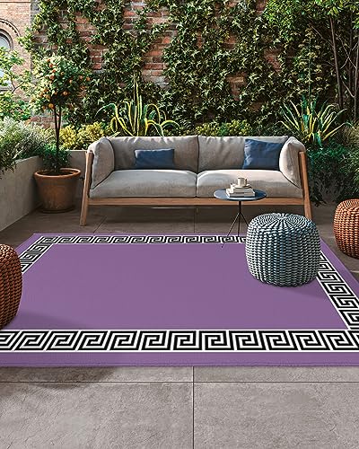 Outdoor Rug 5'x8' for Patio Clearance Large Outside Rug Chenille Patio Rugs Indoor Outdoor Carpet Modern Minimalist Chinese Pattern Purple Area Rugs for Camping Porch Deck Balcony - color: Patternidt2035, size: 5' x 8' (Rectangular)