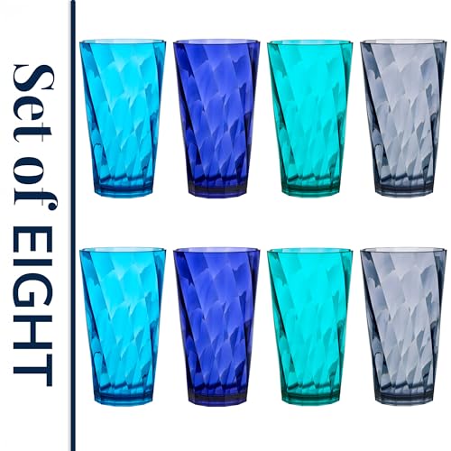 US Acrylic Optix Plastic Reusable Drinking Glasses (Set of 8) 20oz Water Cups in Coastal Colors | BPA-Free Tumblers, Made in USA | Top-Rack Dishwasher Safe - style: 20-ounce
