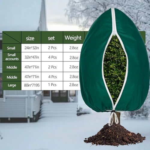 Plant Covers Freeze Protection, 4 Pack Frost Cloth with Zipper Drawstring 32’’×47’’, Reusable Outdoor Protection Jacket for Shrub Tree Potted Plants Winter Cold Weather(Green) - size: 32"×47"(4 pack)