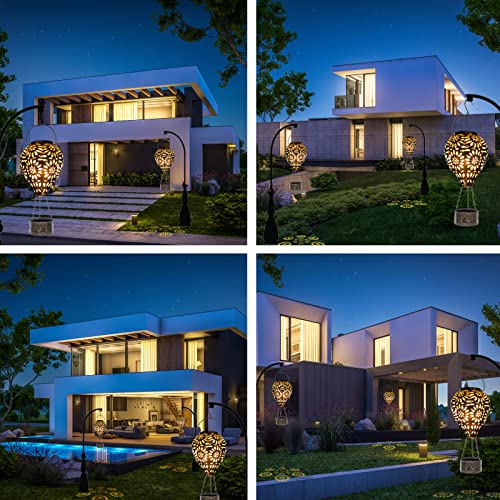 Hot Air Balloon Solar Lantern,Hanging Lantern Outdoor Waterproof Decorative Metal LED Solar Lights for Trees Patio Garden Yard Porch Decor, Gold - style: Gold