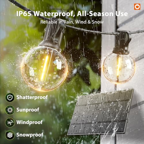 addlon 200FT(2 Pack*100FT) Solar String Lights Outdoor Waterproof with Remote, Dimmable Commercial Grade Solar Powered String Lights with 108 LED Bulbs, Hanging Light for Backyard Party Decor - size: 200ft