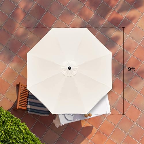 HealSmart 9ft Patio Umbrella with Push Button Tilt/Crank, Outdoor Table Market Yard Umbrella with 8 Sturdy Ribs for Garden, Backyard, Deck, Pool, Beige - color: Beige, size: 9FT