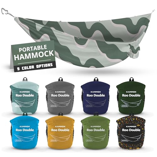 KAMMOK: Roo Double Hammock | Made from Strong & 100% Recycled Water Resistant Ripstop Fabric | Comfortable, Packable, Lightweight (Lifetime Adventure Grade Warranty), Ocean Print - color: Ocean Print, size: Roo Double