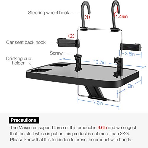 Foldable Car Seat Back Portable Tray for Food Dining Drink and Laptop, Hanging Car Steering Wheel Tray (Black) - size: Standard - Single