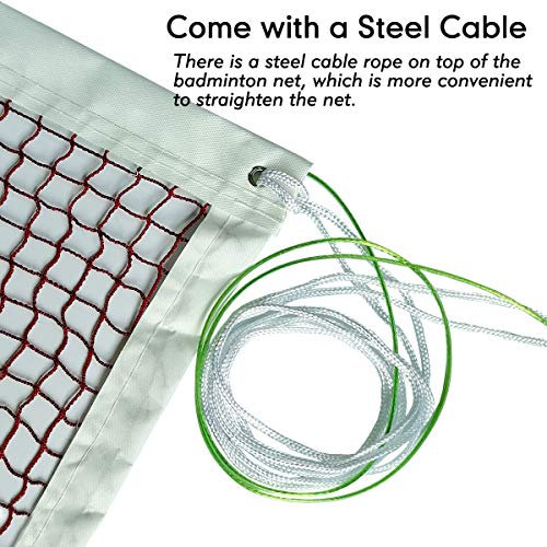 Outdoor Indoor Badminton Net Replacement with Steel Cable Ropes for Backyard Beach Garden Schoolyard (20 FT x 2.5 FT)