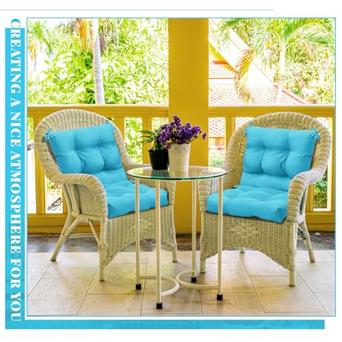 Marsui 4 Pcs Outdoor Indoor High Back Chair Cushions Patio Furniture Tufted Pillow with Ties Water-Resistant Replacement Outdoor Rocking Chair Cushions, 42 x 21 Inches (Lake Blue,Solid Color) - color: Lake Blue, size: Solid Color