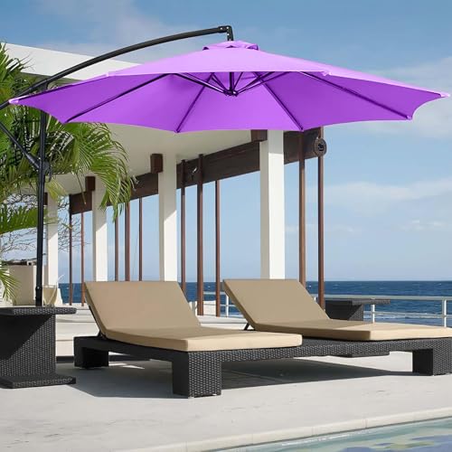 10ft Patio Umbrella Replacement Canopy 8 Ribs, Waterproof & Fade Resistant Market Umbrella Cover, Thickened Polyester Fabric for Backyard, Garden and Pool (Canopy Only) (Purple) - color: Purple