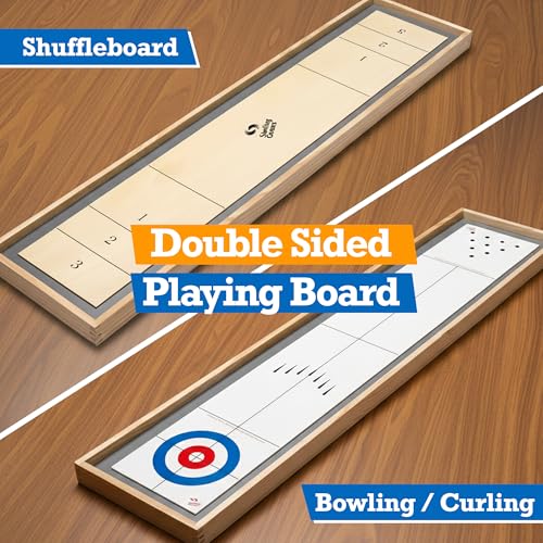 Sterling Games Tabletop Bowling Combo Set, Wooden Arcade Board with Marbles and Pins, Indoor Table Top Game for Kids and Family - style: Bowling/Shuffleboard