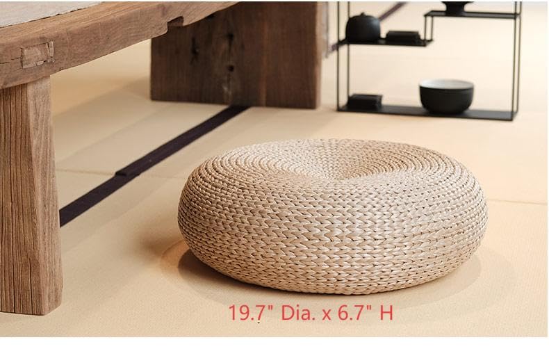Straw Flat Seat Cushion, Handmade Floor Pouf Mat, Ottoman Footstool for Meditation, Zen, Yoga Practice or Buddha (19.7" Dia. x 6.7" H) - size: 19.7" Dia. x 6.7" H