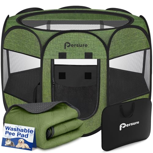 Dog Cat Playpen Indoor Outdoor for Puppy Pet Dogs Cat Recovery After Surgery, Dog Tent Crates Cage Indoor/Outdoor, Portable Pop Up Kennel with Carrying Case for Travel (Premium Green with Pad, Small) - color: Premium Green with Pad