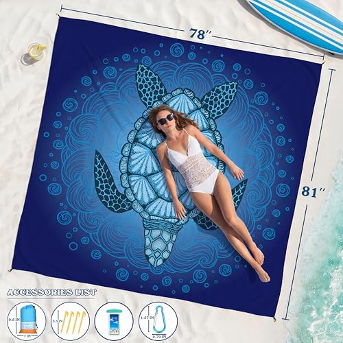 Famstar Beach Blanket Oversized Extra Large 78" X 81",Waterproof Sandproof Beach Blanket 1-7 Adults Lightweight Durable for Travel Camping Hiking Picnic - color: Turtle, size: 78" X 81"