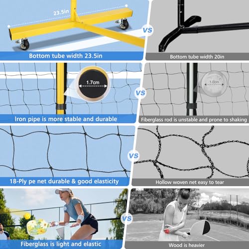Pickleball Net Set with 4 Fiberglass Paddles, Portable Pickleball Set with 4 Fiberglass Paddles, 6 Balls & Carry Bag, Easy Setup for Driveway, Garage, Kids & Adults - style: 22ft & 11ft Net With 4 Fiberglass Paddles