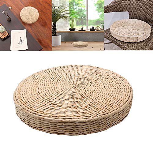 Natural Woven Grass Cushion - Pillow Floor Mat - Round Braided Pad - Handmade Straw Woven Rush Yoga Mat - Flat Seat Cushion for Garden Dining Room Living Room Home Decor(Beige)