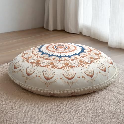 Meditation Cushion 32 Inch Round, Extra Thick Memory Foam Floor Pillow with Removable Washable Cover, Bohemian Mandala Yoga Cushion for Adults - Ideal Gift & Holiday Decor, Brown - color: Brown
