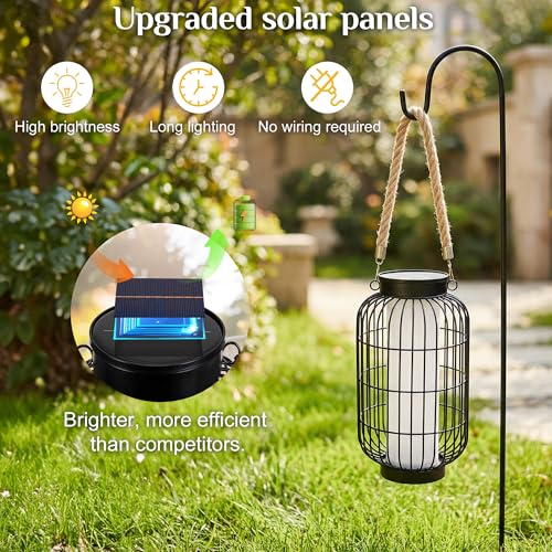 Larger Solar Lanterns Outdoor - Solar Lantern Rustic Dual Charging (USB/Solar) IP44 Waterproof Metal Decorative Hanging/Table Light for Yard Patio Garden Front Porch or Indoor Gifts for Women