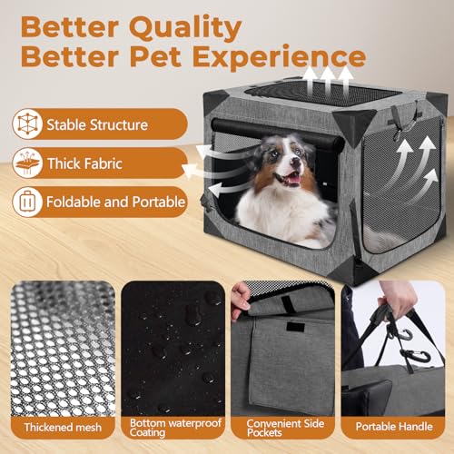 Nottia Dog Crate, Collapsible Soft Travel Crate for Large Dogs (3 Year Warranty), Indoor & Outdoor Portable Pet Kennel with Chew-Proof Mesh Window (Dark Gray, 36" L x 25" W x 25" H) - color: Dark Gray, size: 36.0"L x 25.0"W x 25.0"H