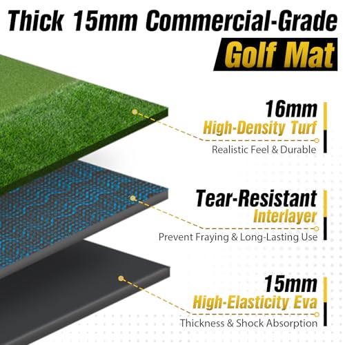 Dual-Turf Golf Mat 31mm: 6x4ft/5X5ft Extra Large Golf Hitting Mats Practice Outdoor Indoor, High-Density Artificial Turf Matt for Garage Simulator Chipping Driving Training, Ideal Gifts for Men Dad - style: 6'X4' X-Large-31mm
