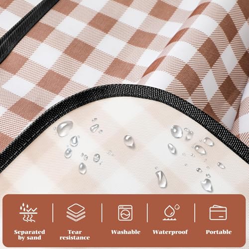 Picnic Blanket Waterproof Beach Rug 80''x118'' Picnic Mat Washable Lightweight with Handle Coffee Checkered for Hiking Travelling Outdoor Camping,Parks - color: Coffee, size: 6'7" x 9'10" (Rectangular)