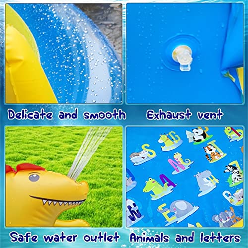 Dinosaur Inflatable Play Center, Kids Round Wading Swimming Pool with Slide, Dinosaur Sprinkle, Mushroom Shade for Kids Children Summer Outdoor Splish Splash, Garden Backyard Water Park, 87"x75"x31.5" - size: 87"