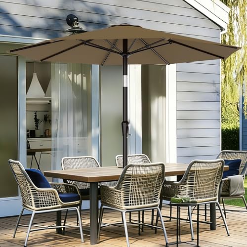 AreShark 9 FT Patio Umbrella for Outdoor, Outdoor Table Umbrella with Push Button Tilt and Crank, Outdoor Patio Umbrellas with 8 Sturdy Ribs for Market, Garden, Pool (Khaki) - color: Khaki, size: 9ft