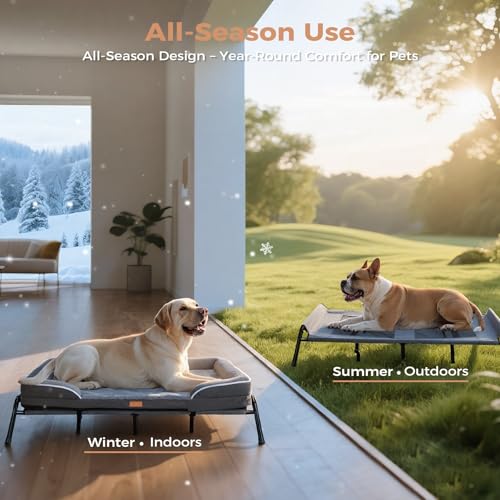 Lekereise Raised Dog Bed for Large Dog 46x33 Inch, Orthopedic Pet Beds with Waterproof Egg Crate Foam, Removable Dogs Couch Bed for Indoor Outdoor, 2-in-1 Design, Load 110lb, Grey