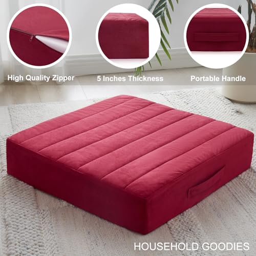 JKMAX 2 Pcs High Density Foam Floor Pillow - Upgraded Large Pillows Seating for Adults - Outdoor Floor Cushion with Soft Tufted Cover - Yoga Pillows for Sitting On Floor - 22 Inch Burgundy - color: Burgundy, size: 2 Counts