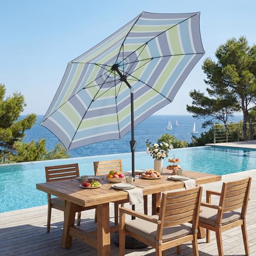 JEAREY 9FT Outdoor Patio Umbrella,Market Table Umbrella with 8 Fiberglass Ribs, Pool Umbrella with Tilt and Crank, UV Protection Lightweight & Wind-Resistant for Lawn, Garden, Deck and Backyard, Blue-Green Stripe - color: Blue-Green Stripe
